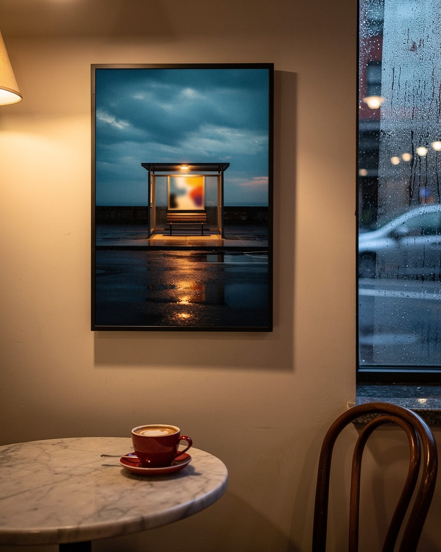 Bus Shelter, Rain — Cafe
